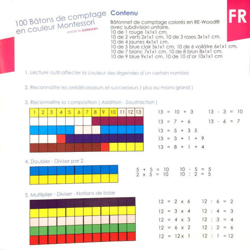 Réglettes cuisenaires couleurs Montessori en Re-Wood - 100 pièces
