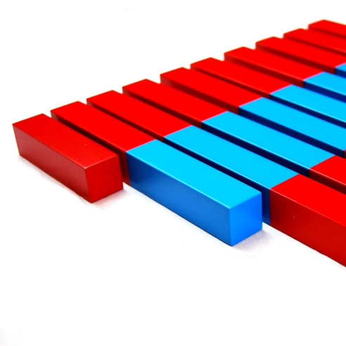Barres rouges et bleues en hêtre (premium) montessori
