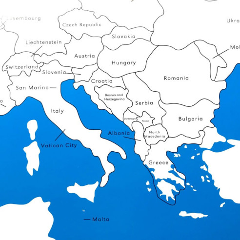 Carte de l'Europe labelisée (anglais) Montessori