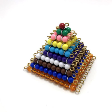 carrés de perles colorées des mathématiques Montessori empilés en pyramide