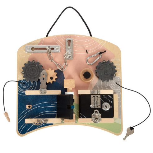 Planche de motricité en bois serrures et rotations