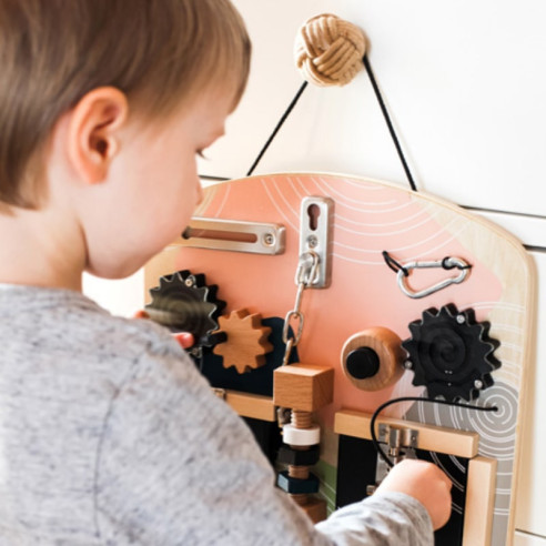 Planche de motricité en bois serrures et rotations