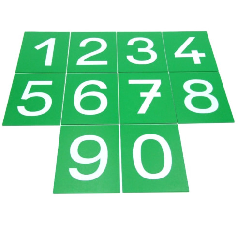 Chiffres rugueux avec boite - graphie française. Mathématiques Montessori. Chiffres étalés.