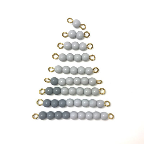 Barrettes de perles de 1 à 9 gris clair et gris foncé des mathématiques Montessori.