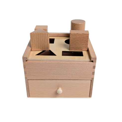 Boite permanence en bois  avec 4 solides à encastrer, éveil Montessori