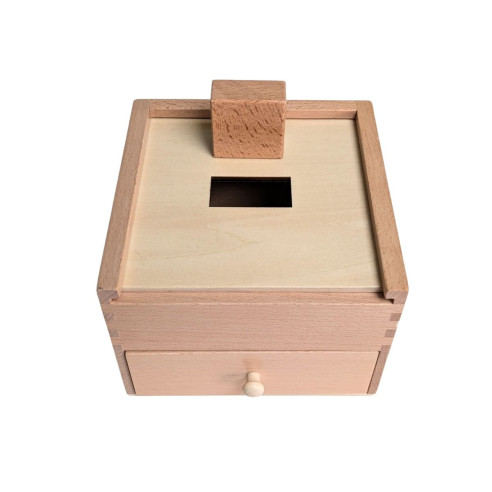 Boite permanence en bois  avec 4 solides à encastrer, éveil Montessori