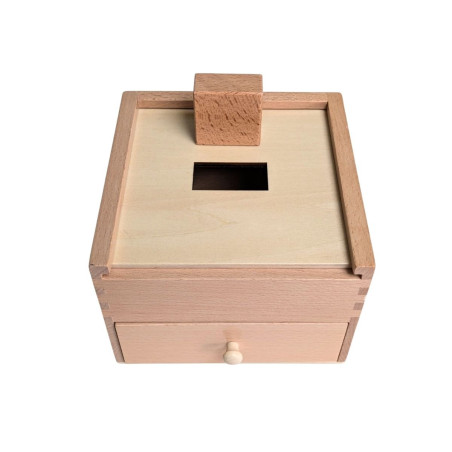 Boite permanence en bois  avec 4 solides à encastrer, éveil Montessori