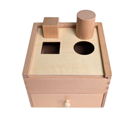 Boite permanence en bois  avec 4 solides à encastrer, éveil Montessori