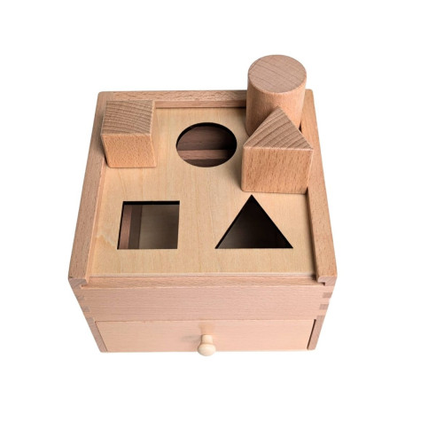 Boite permanence en bois  avec 4 solides à encastrer, éveil Montessori