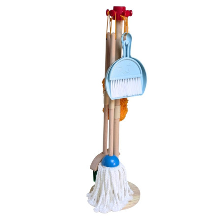 Set de ménage en bois avec support pour enfants. Vie pratique Montessori